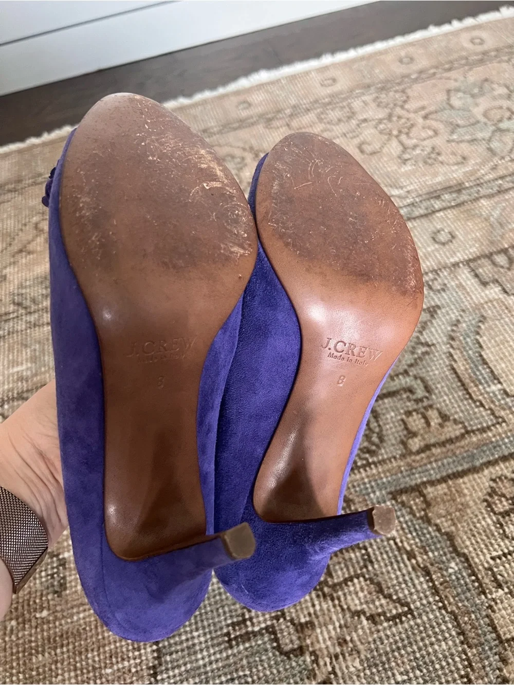 J. Crew Purple Suede Floral Toe Pumps Made in Italy 8